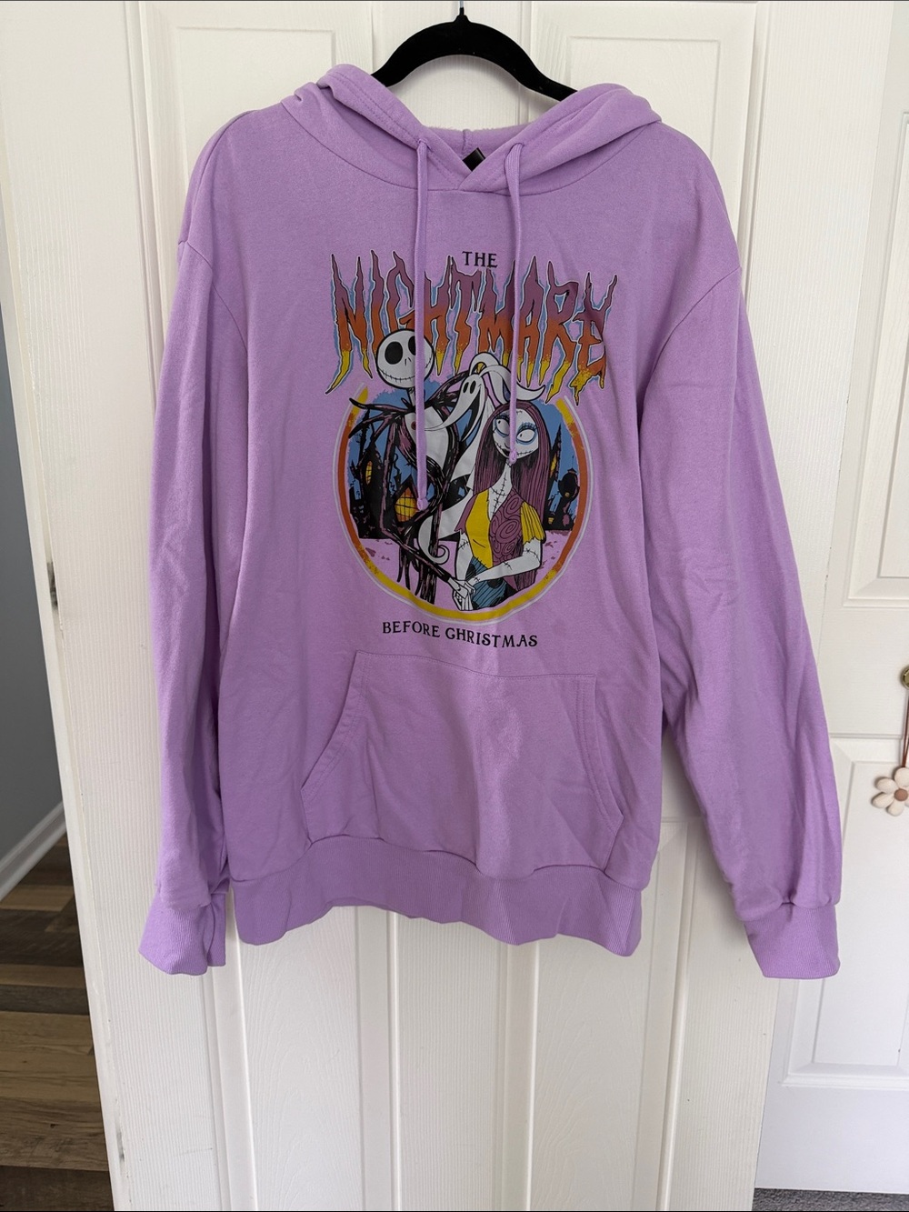 Nightmare Before Christmas Lavender Crewneck Graphic Hoodie - women